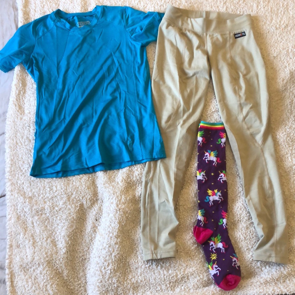 English horseback riding set - brand new socks, plus twice worn shirt and pants